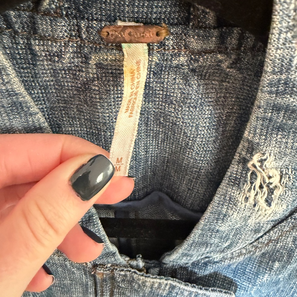 Free People Washed Blue Distressed Denim Jacket - Picture 2 of 5